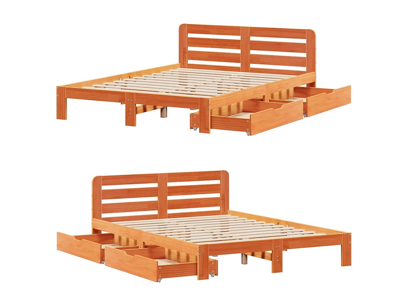 Cama sem colchão 160x200 cm madeira pinho maciço castanho-mel