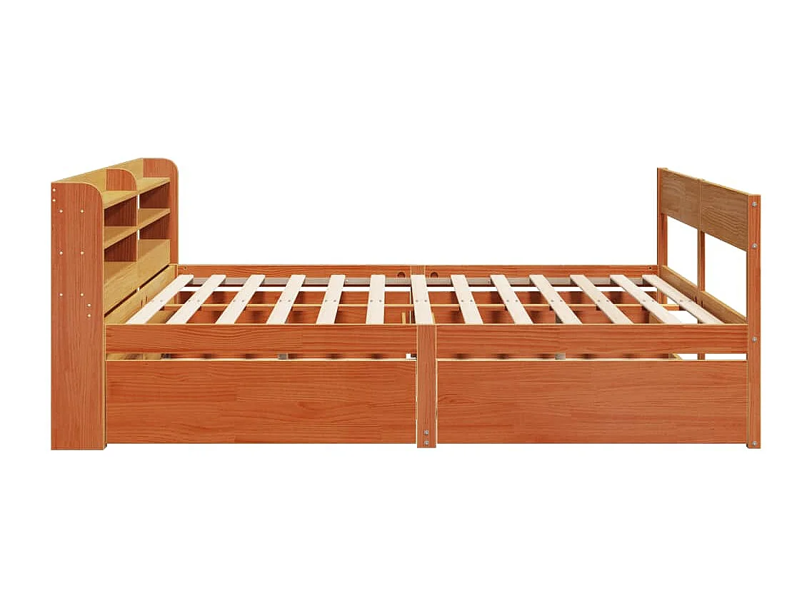 Cama sin colchón madera maciza de pino marrón cera 200x200 cm