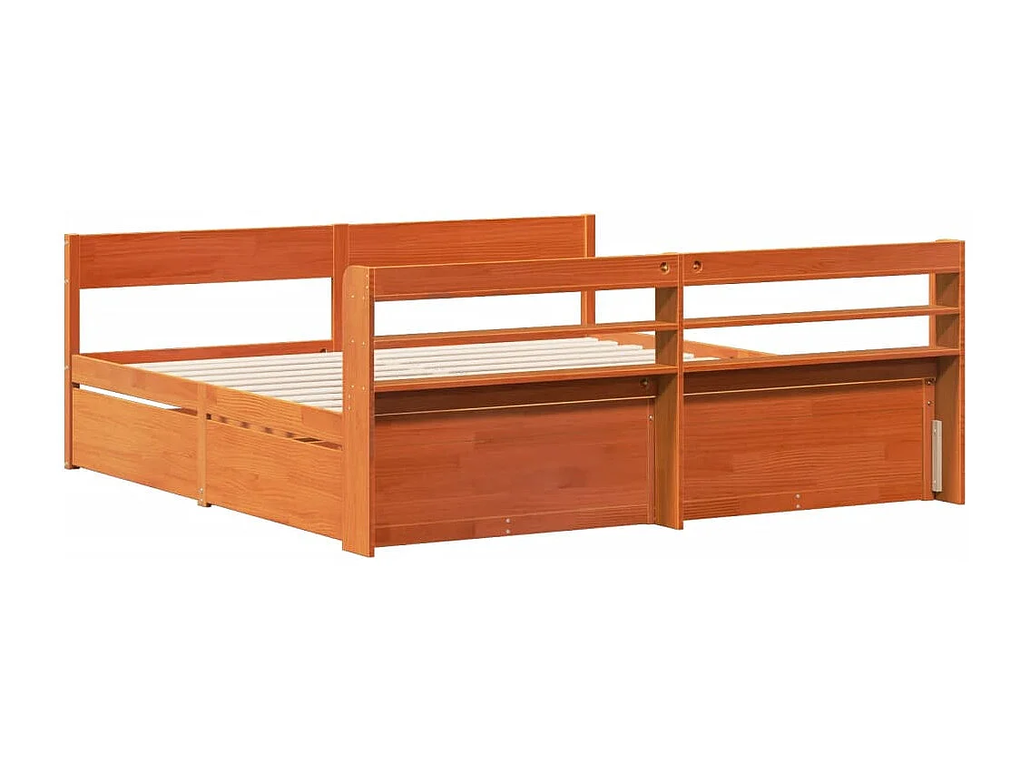 Cama sin colchón madera maciza de pino marrón cera 200x200 cm
