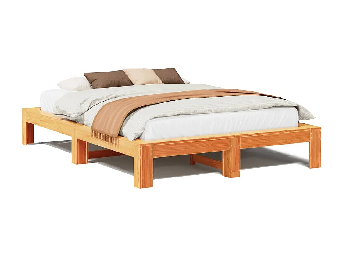 Cadre de lit sans matelas cire marron 140x200cm bois pin massif