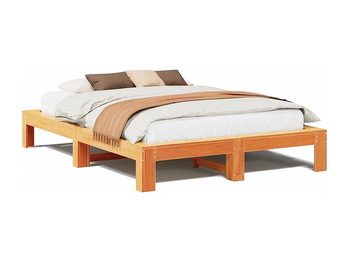 Cama sin colchón madera maciza pino marrón cera 150x200 cm