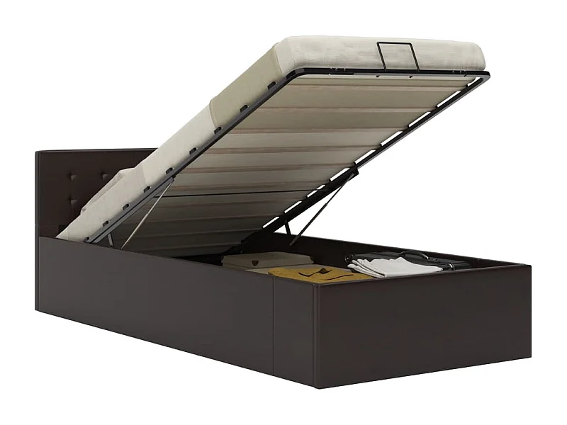 Cama hidráulica c/ arrumação 90x200cm couro artificial cinza