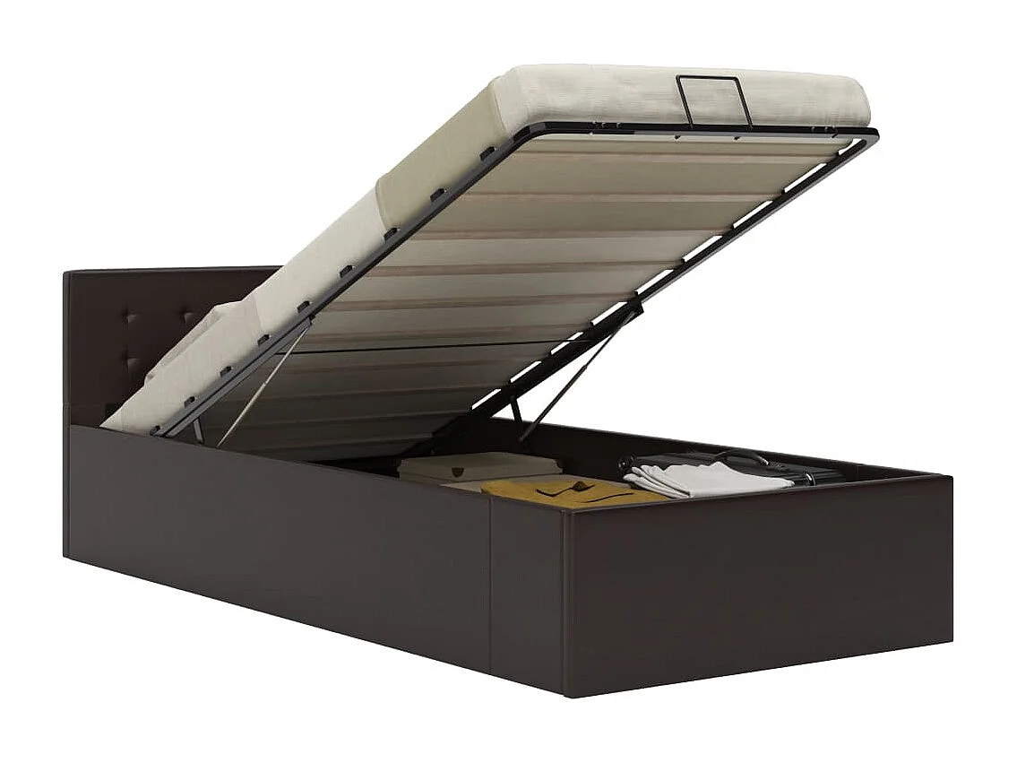 Cama hidráulica c/ arrumação 90x200cm couro artificial cinza