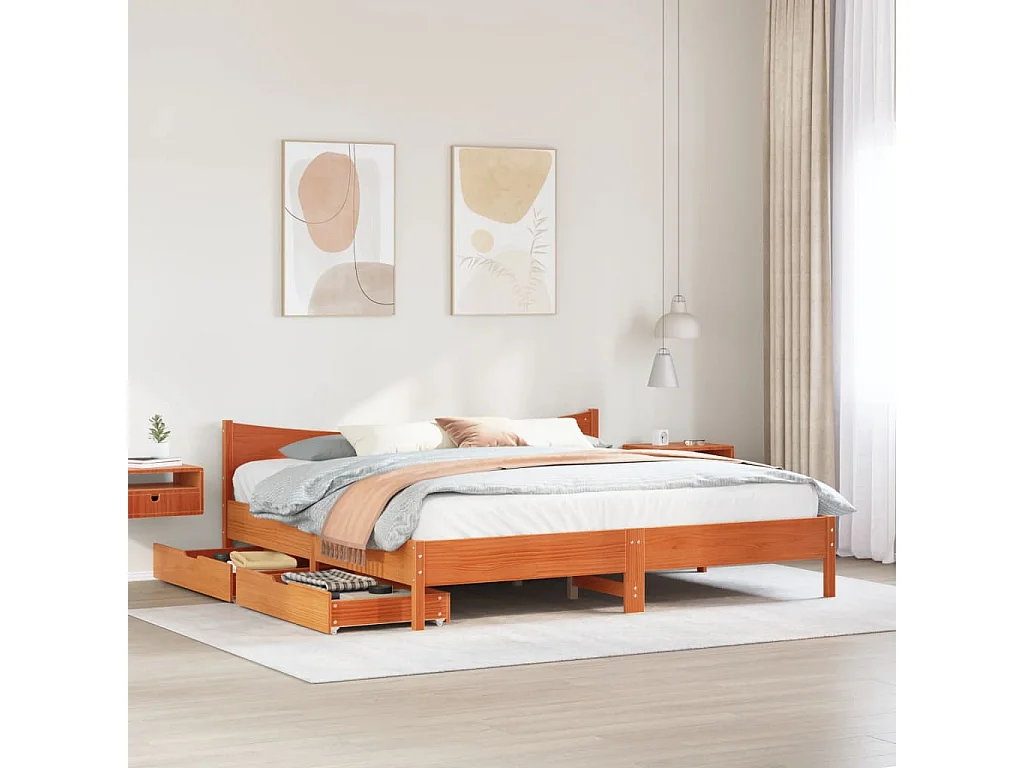 Estrutura de cama c/ gavetas 180x200 cm pinho castanho cera