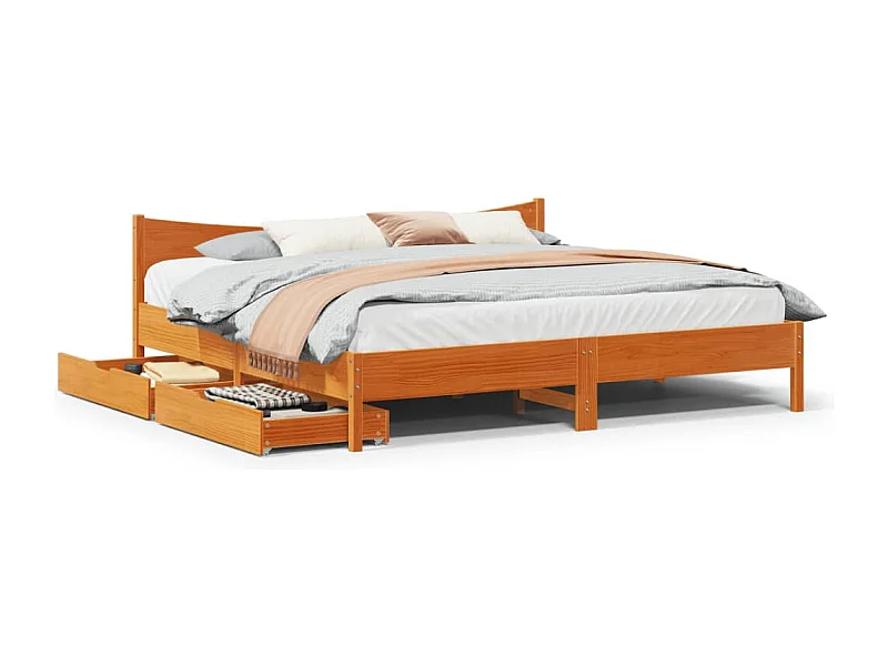 Estructura de cama cajones madera pino marrón cera 180x200 cm