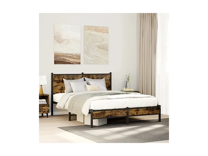 Cadre de lit en métal sans matelas chêne fumé 140x190 cm