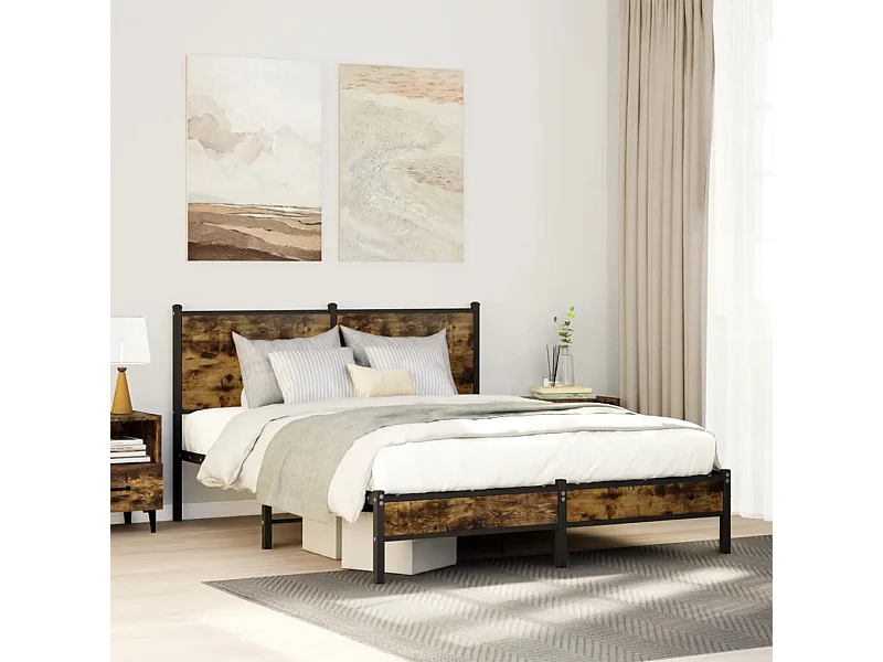 Estrutura de cama sem colchão 140x190 cm metal carvalho fumado