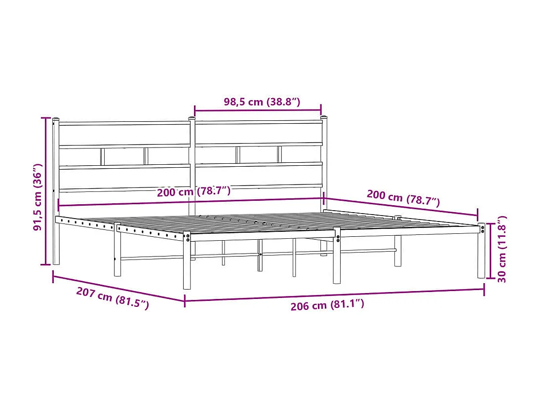 Estructura de cama sin colchón metal roble Sonoma 200x200 cm