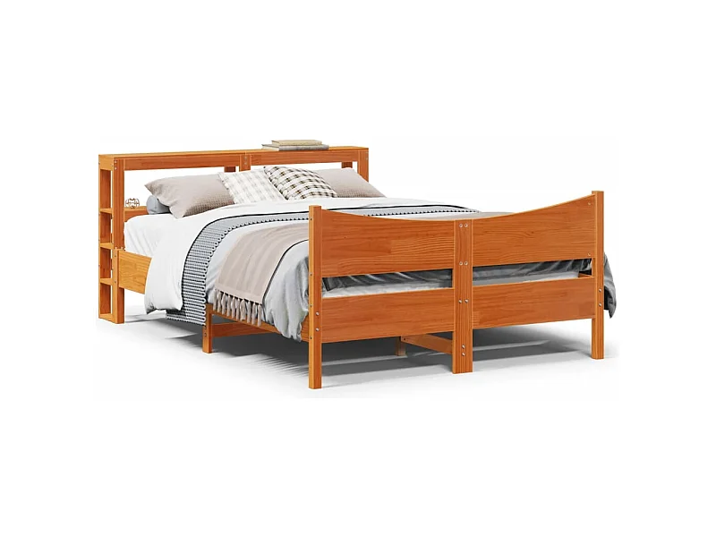 Cadre de lit avec tête de lit cire marron 120x190cm bois de pin