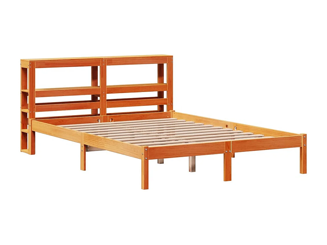 Cadre de lit et tête de lit cire marron 135x190 cm bois de pin