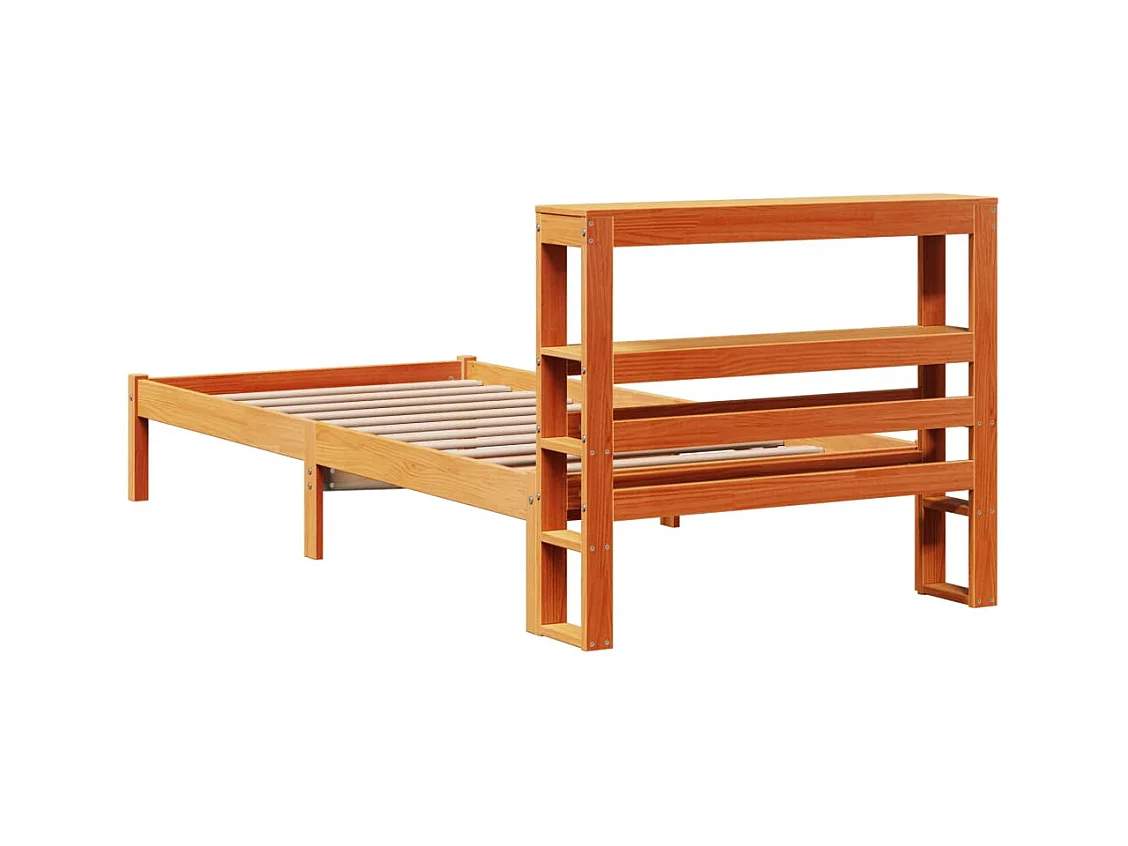 Cadre de lit avec tête de lit cire marron 90x200 cm bois de pin