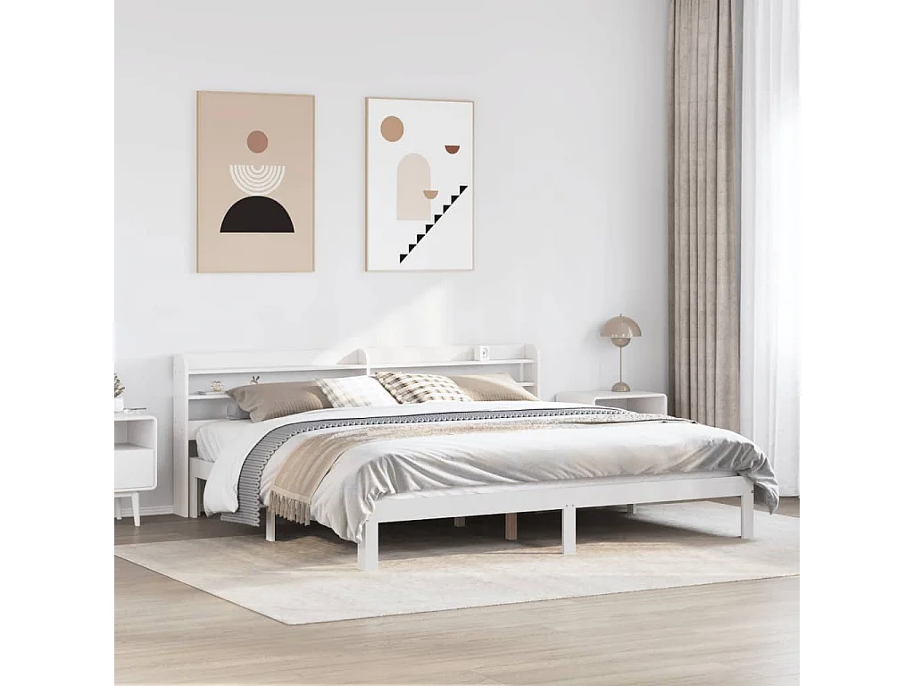 Estrutura de cama com cabeceira 200x200 cm pinho maciço branco