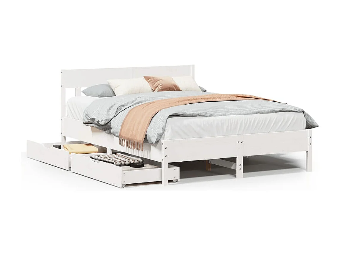 Cama sem colchão 150x200 cm madeira de pinho maciça branco