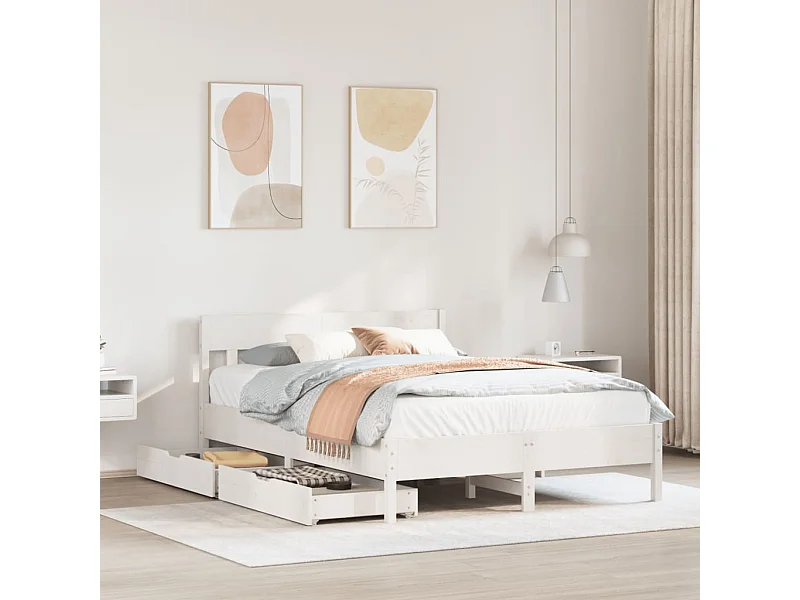 Cadre de lit sans matelas blanc 150x200 cm bois de pin massif