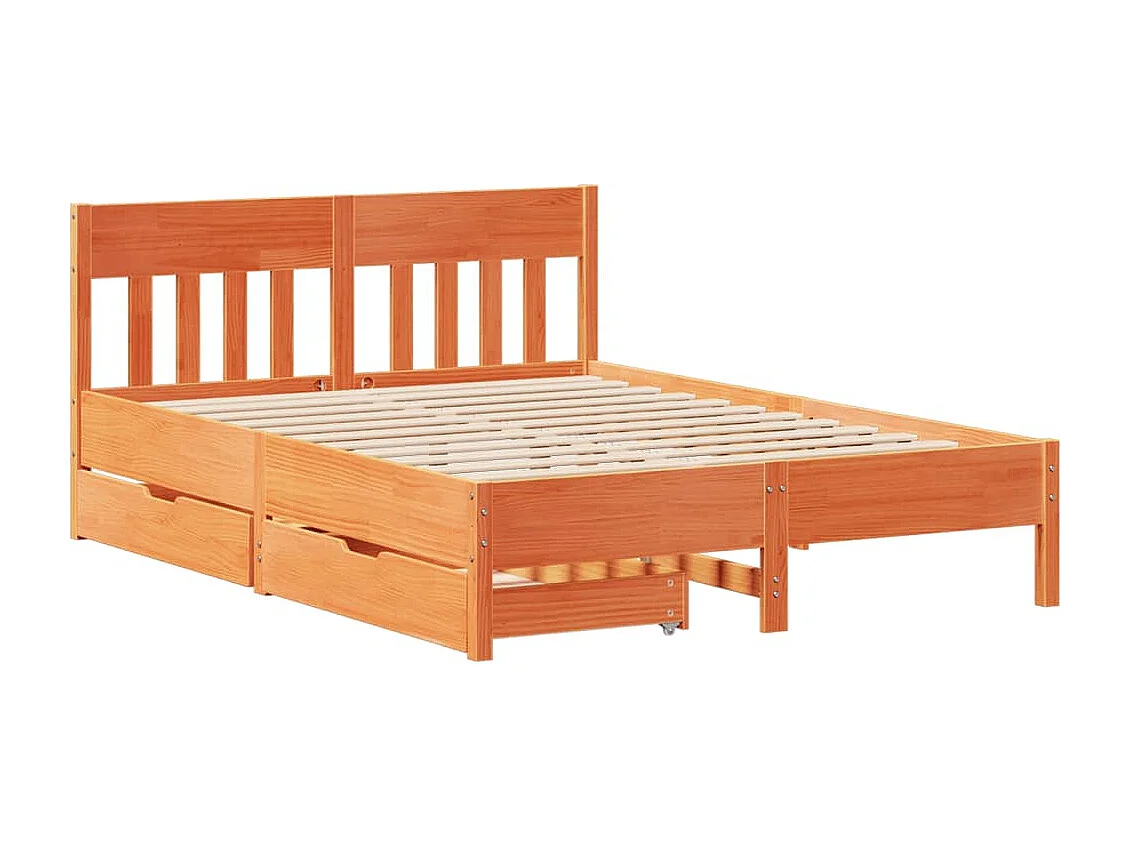 Cama sem colchão 140x200 cm madeira pinho maciça castanho-mel