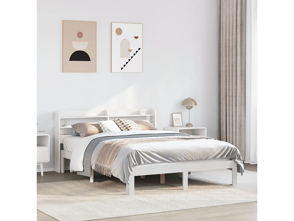 Estrutura cama c/ cabeceira 120x190 cm pinho maciço branco