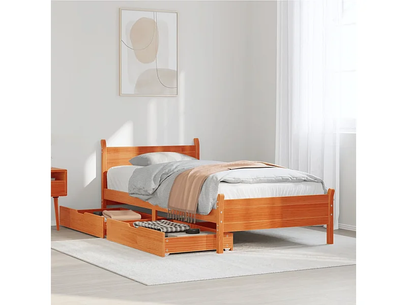 Cama sem colchão 75x190 cm madeira de pinho maciça castanho-mel