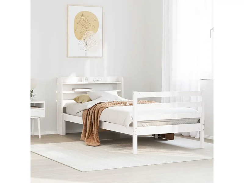 Cadre de lit avec tête de lit blanc 90x200cm bois de pin massif