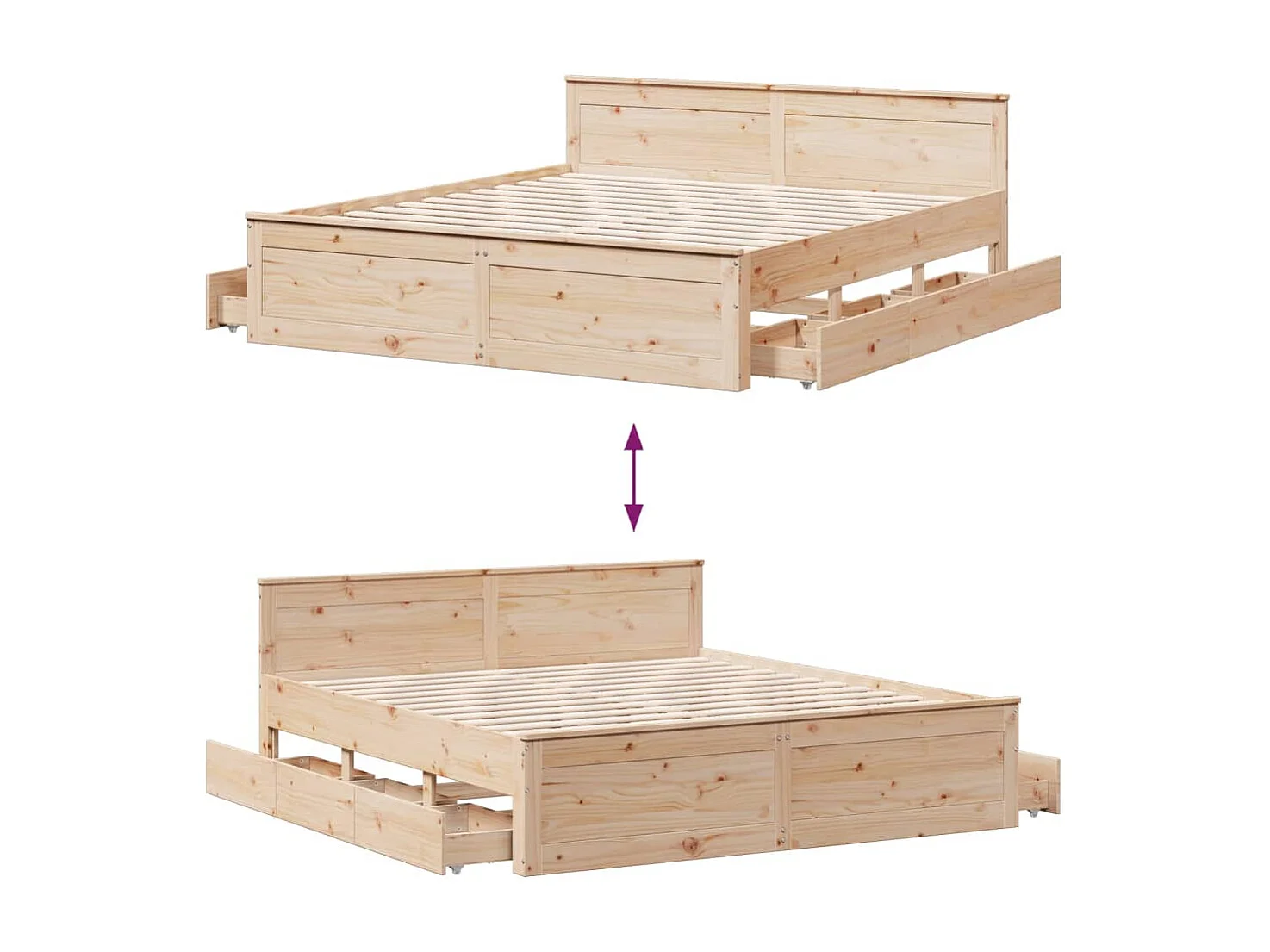 Cama sin colchón con cabecero madera maciza de pino 200x200 cm