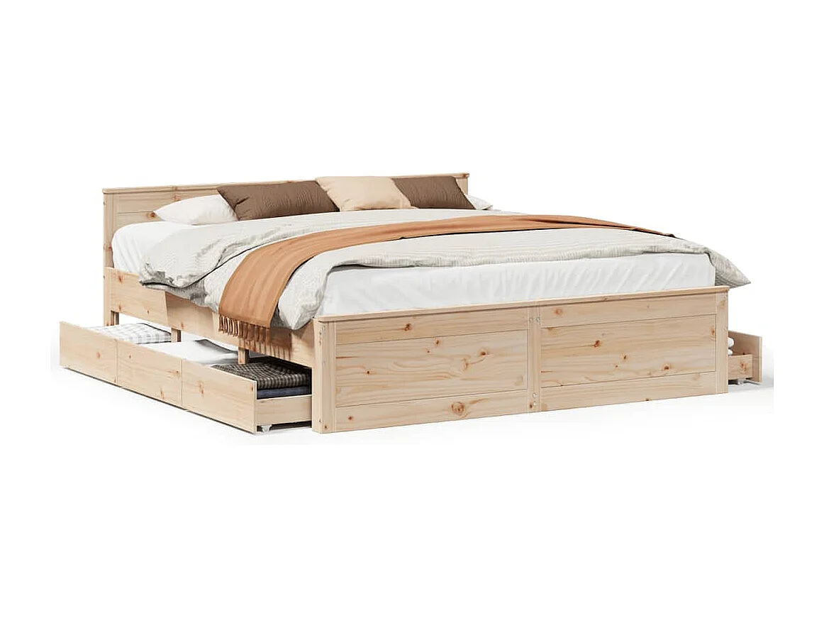 Cama sem colchão com cabeceira 200x200 cm madeira pinho maciça