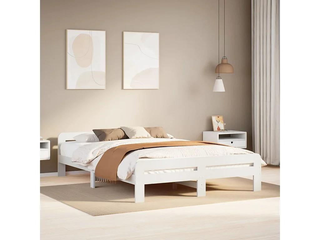 Cadre de lit sans matelas blanc 150x200 cm bois de pin massif