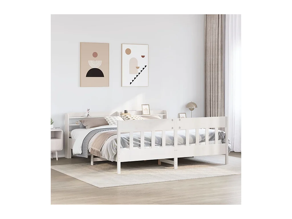 Cama sem colchão 200x200 cm madeira de pinho maciça branco