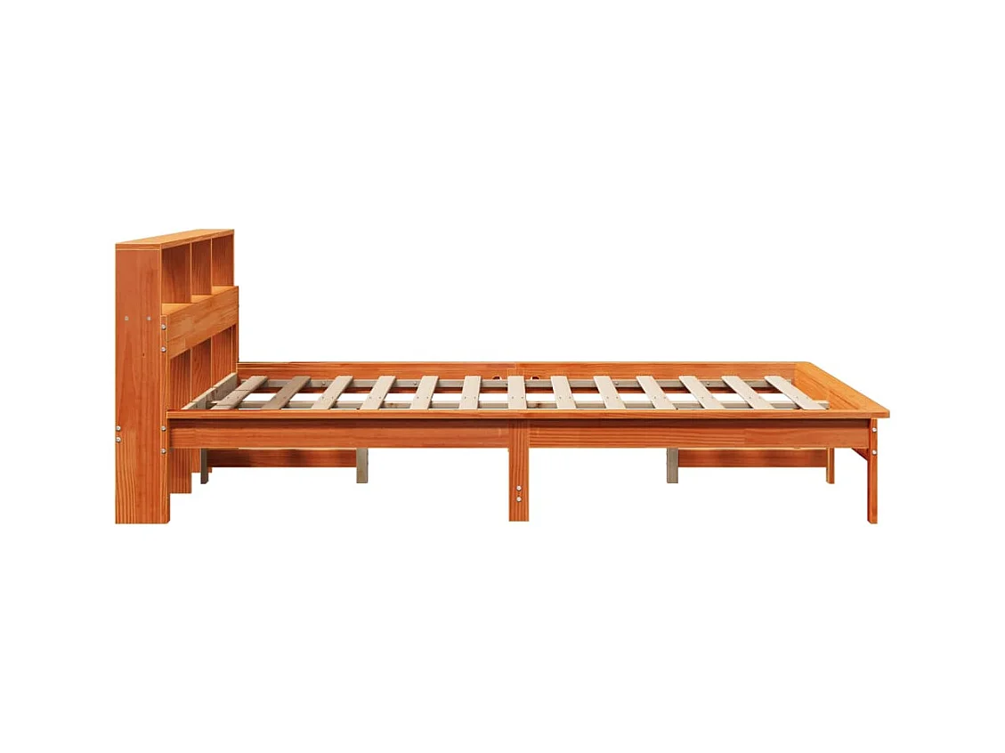 Cama sin colchón madera maciza de pino marrón cera 140x190 cm