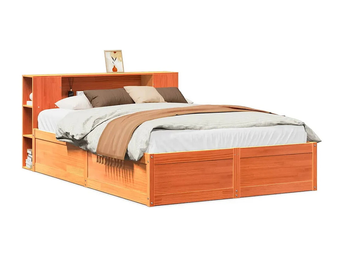 Cama sin colchón madera maciza pino marrón cera 150x200 cm