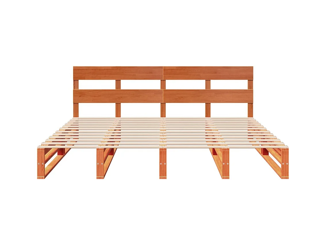 Cama sin colchón madera maciza de pino marrón cera 200x200 cm