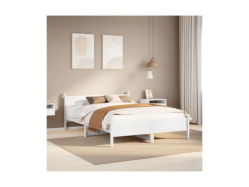 Cadre de lit sans matelas blanc 120x200 cm bois de pin massif
