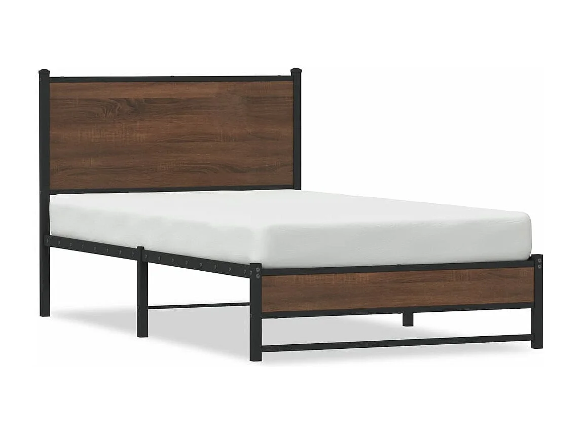 Estrutura cama com cabeceira 75x190 cm metal carvalho castanho