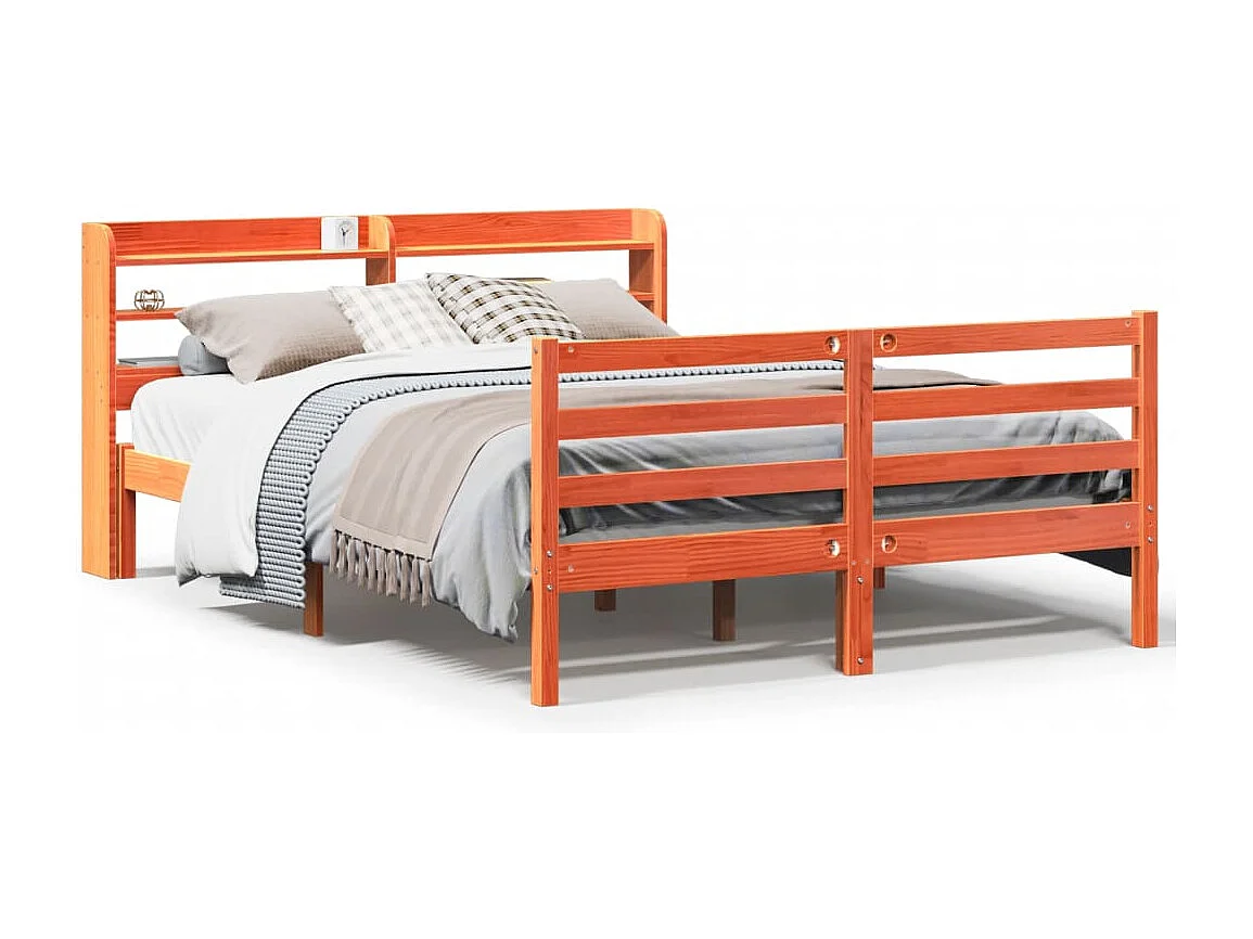 Cama sem colchão 120x190 cm madeira pinho maciça castanho-mel