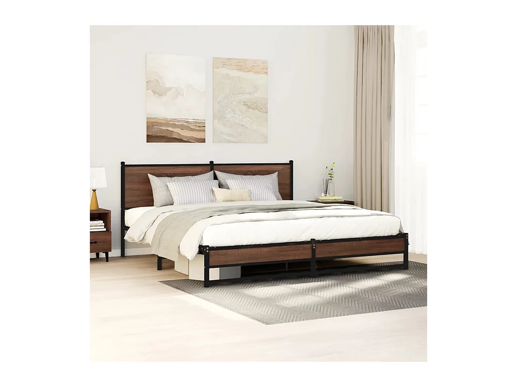 Estrutura cama sem colchão 183x213 cm metal carvalho castanho