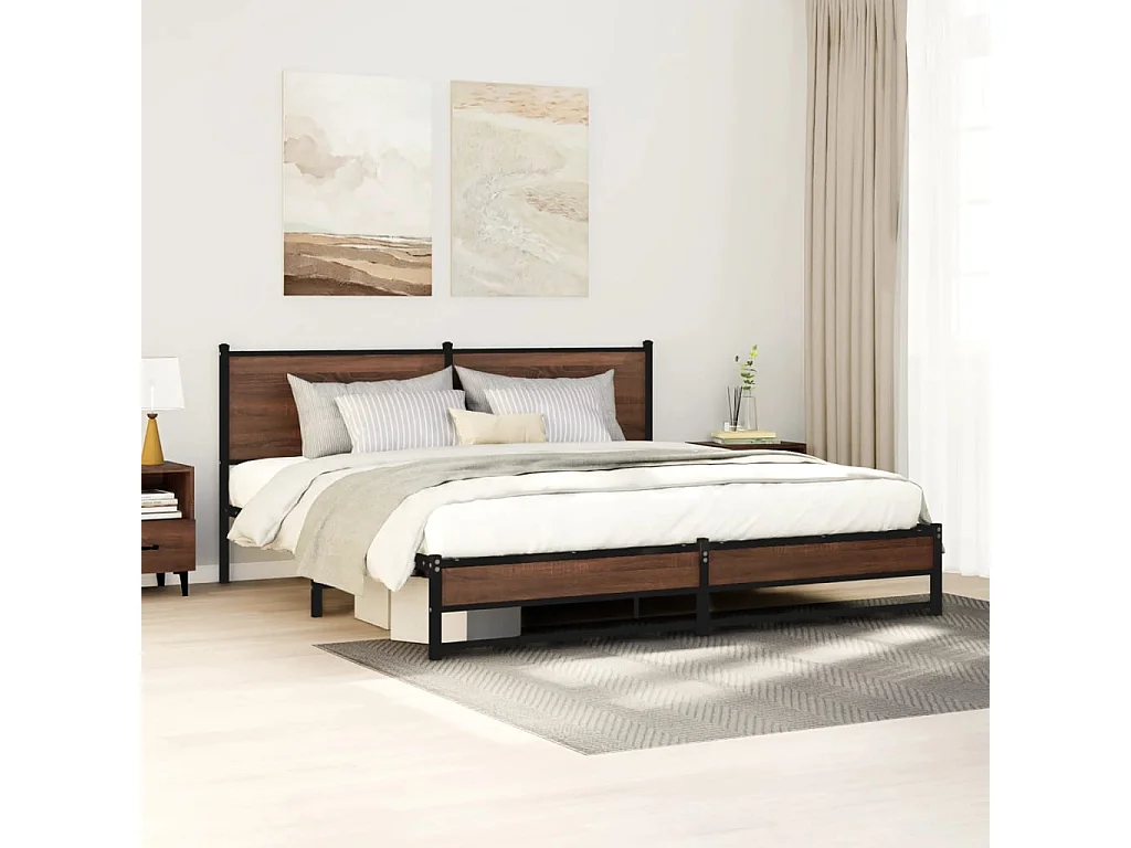 Cadre de lit en métal sans matelas chêne marron 183x213 cm