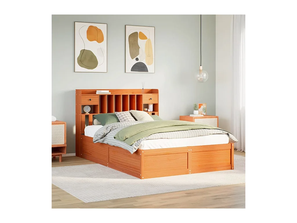 Cadre de lit sans matelas cire marron 140x190cm bois pin massif