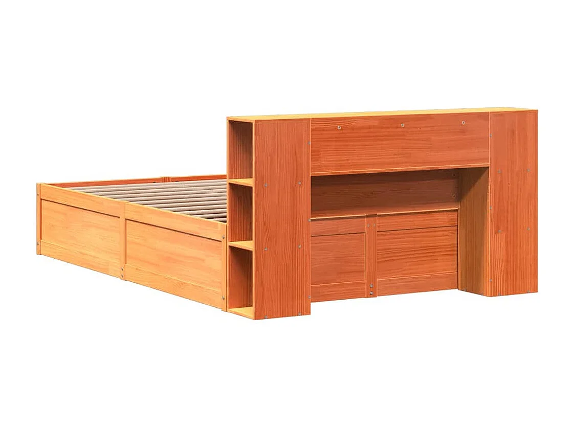 Cama sin colchón madera maciza de pino marrón cera 140x200 cm