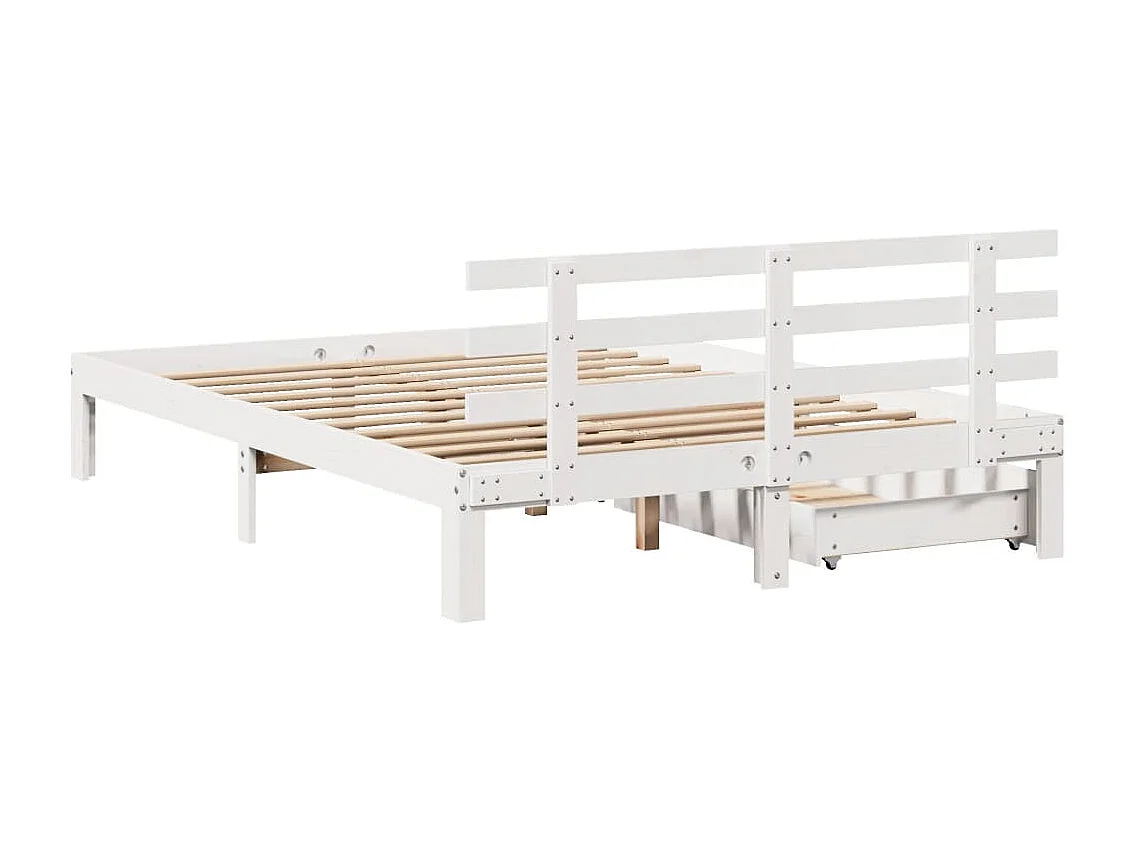 Cadre de lit avec tiroirs blanc 140x190 cm bois de pin massif