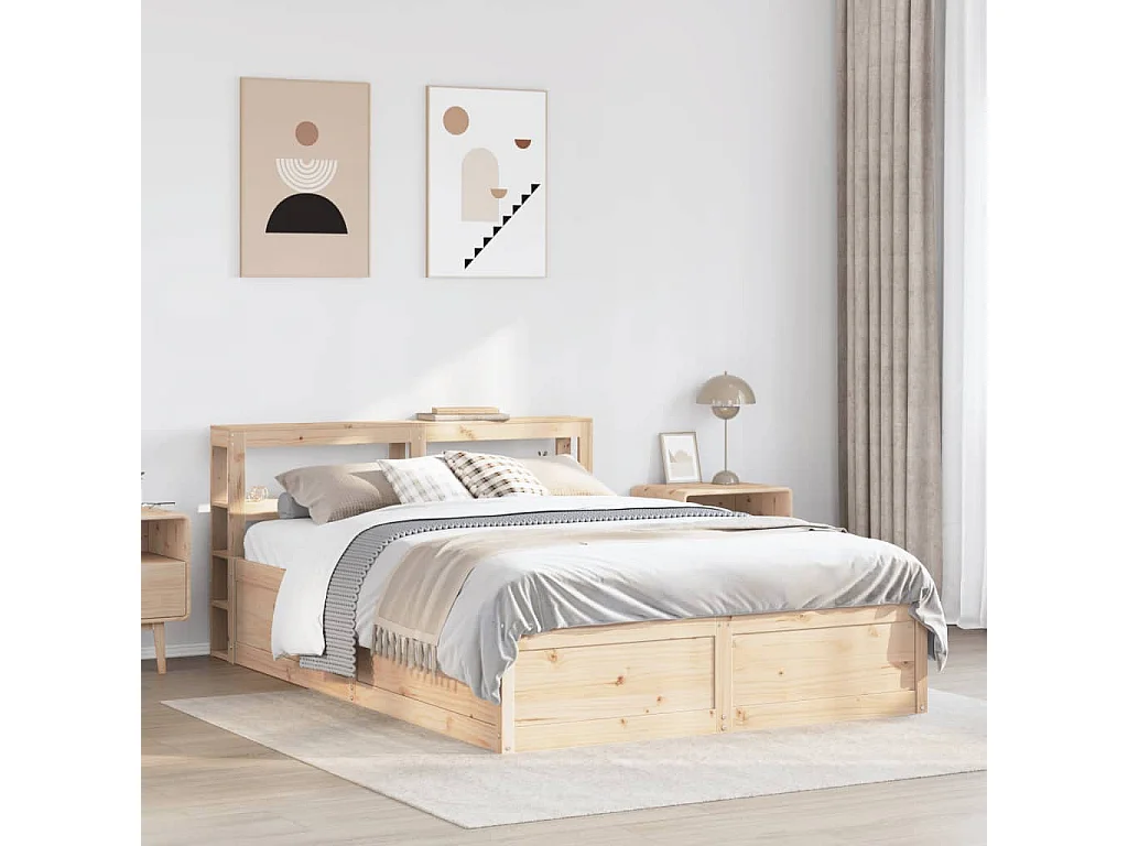 Estrutura cama c/ cabeceira 140x190 cm pinho maciço