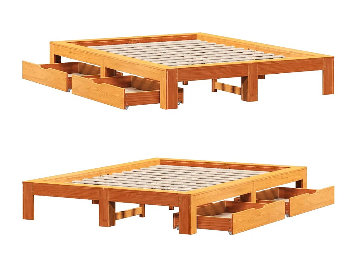 Cama sin colchón madera maciza de pino marrón cera 160x200 cm