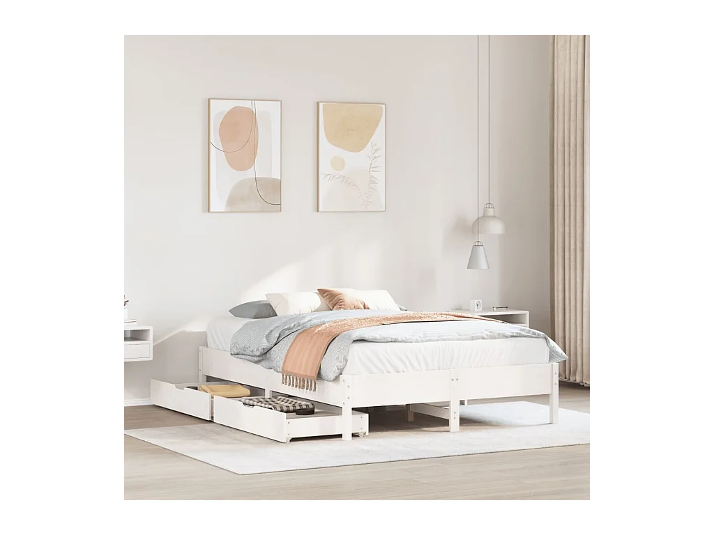 Estructura de cama sin colchón madera de pino blanca 150x200 cm