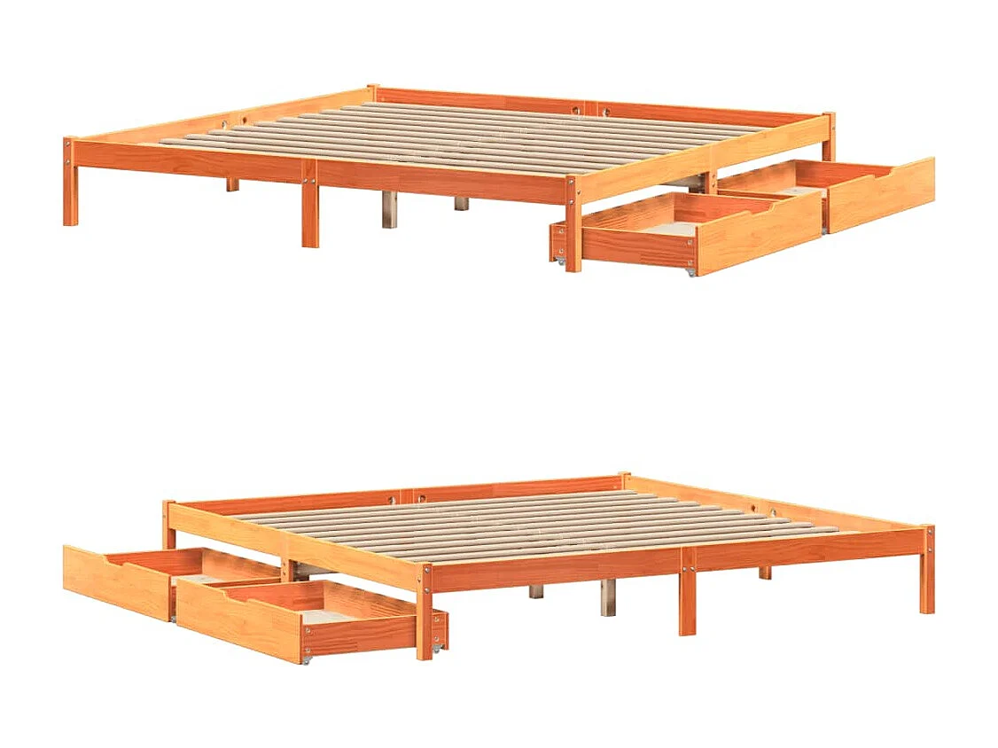 Cama sin colchón madera maciza de pino marrón cera 180x200 cm