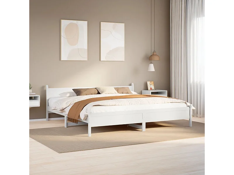 Cadre de lit sans matelas blanc 200x200 cm bois massif de pin
