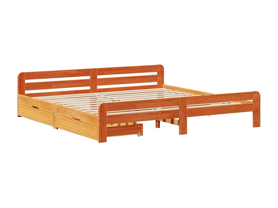 Cama sin colchón madera maciza de pino marrón cera 200x200 cm