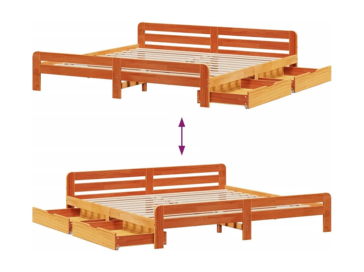 Cadre de lit sans matelas cire marron 200x200cm bois pin massif