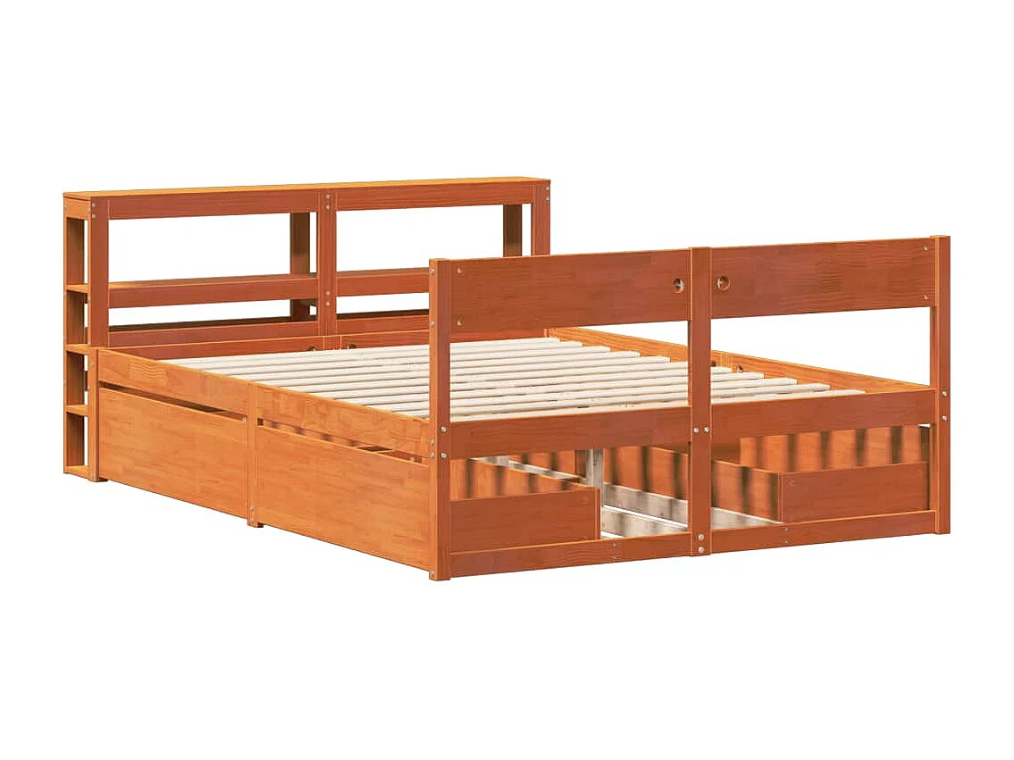 Cama sem colchão 140x190 cm pinho maciço castanho-mel