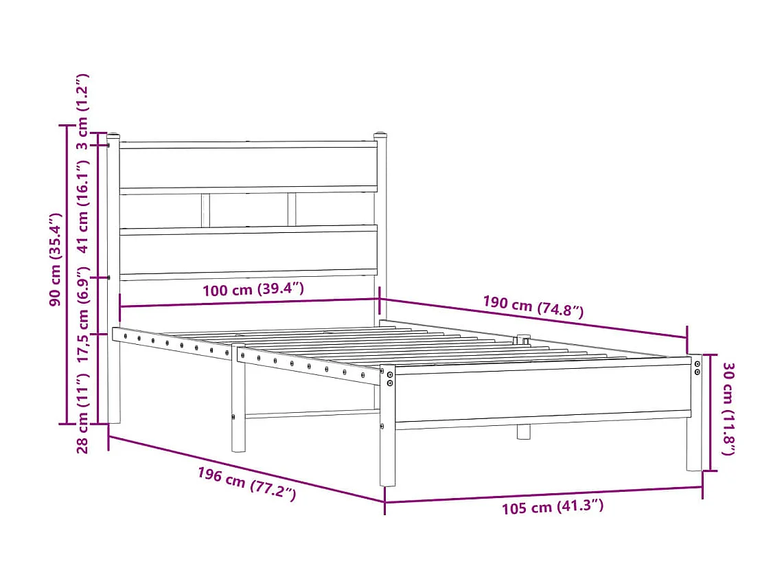 Cama sem colchão com cabeceira 100x190 cm carvalho sonoma