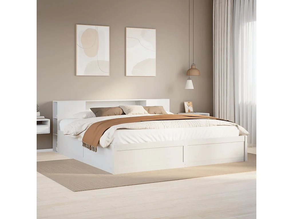 Cama sem colchão 180x200 cm madeira de pinho maciça branco