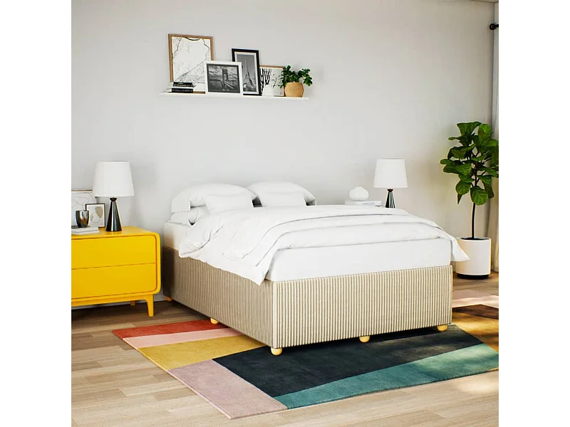 Estrutura de cama sem colchão 140x190 cm tecido cor creme