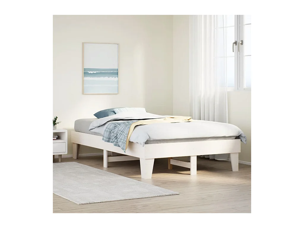 Cama sem colchão 120x190 cm madeira de pinho maciça branco