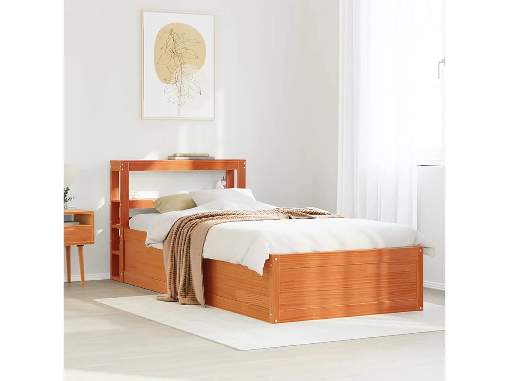 Estrutura cama c/ cabeceira 90x190 cm pinho maciço castanho-mel